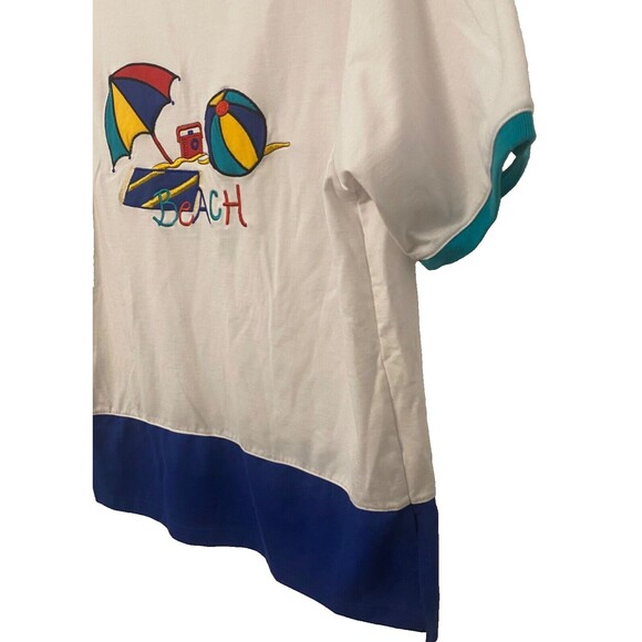 Vtg BOLD SPIRIT Ringer T-Shirt M White Blue Red BEACH Embroidered Colorful Retro - Picture 6 of 7